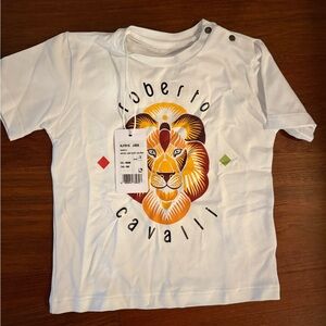 Roberto Cavalli Kids White T-Shirt with Vibrant Lion Design